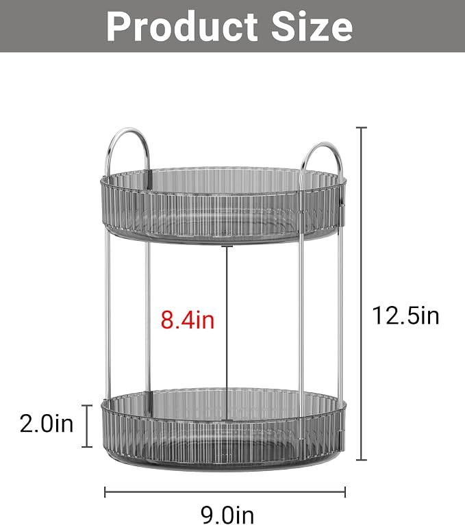 Asayuee 360 Rotating Makeup Organizer for Vanity,Bathroom Countertop Organizer,Spinning Perfume Organizer&Vanity Organizer(Grey-2 Tier)