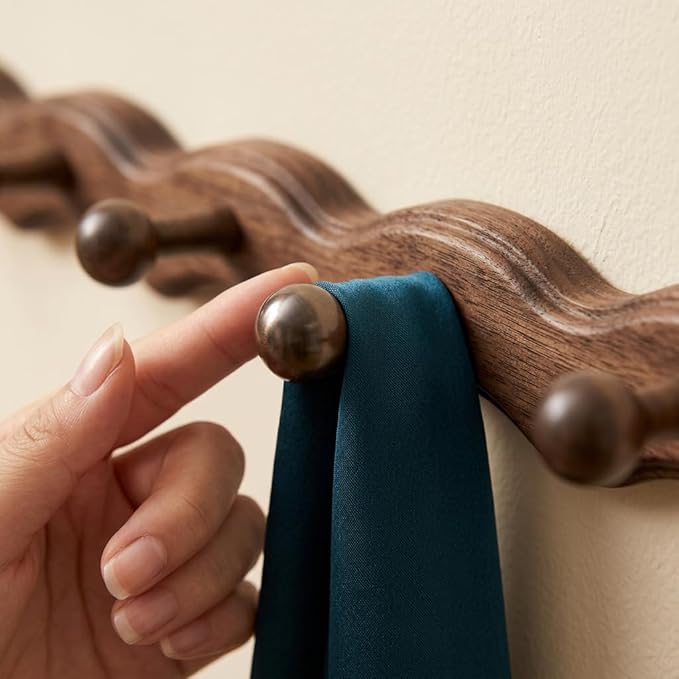 Wood Coat Rack Wall Mount -8 Pack Walnut Coat Hooks for Hanging Clothes,Keys, Robes,Purse,Towels,Bags,Backpack, Modern Decorative Wall hooks Heavy Duty Hanger Organizer for Bathroom,Entryway & Bedroom
