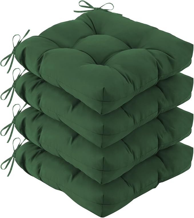 IASEAHK Outdoor Chair Cushions Set of 4, 19" x 19" x 5", Waterproof Outdoor Seat Cushions for Patio Furniture, Fade-Resistant Patio Chair Cushion, Dining Wicker Chair Pads for Porch Garden, Dark Green