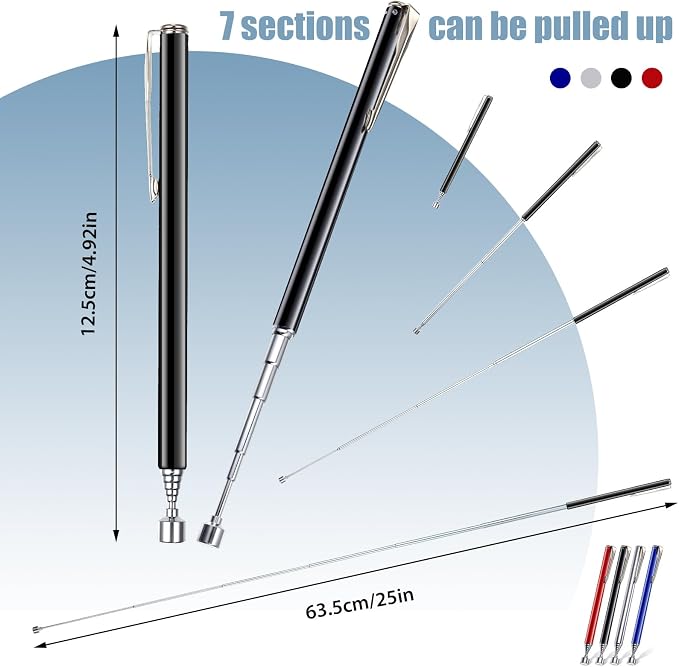 Patelai 4 Pieces Telescoping Magnetic Pick up Tool Grabbers Reacher Tools with Pocket Clip 25 Inch Telescopic Retrieving Magnet Gift for Man, Father, Mechanic, Handyman, Husband (Multicolor)