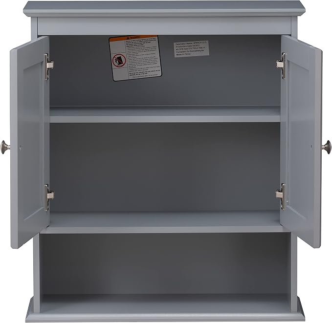 Spirich Bathroom Wall Cabinet, Wall Mounted Medicine Cabinet Organizer, Over The Toilet Storage Cabinet with Doors and Shelves, Gray