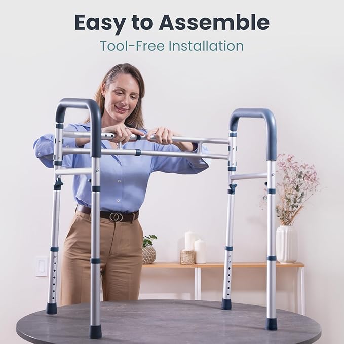 PELEGON Toilet Safety Rails (350 lb) - Adjustable Toilet Safety Frame & Rails, Toilet Safety Rail for Elderly Adults, Toilet Handles for Seniors, Toilet Bars for Elderly, Disabled & Handicap - Grey