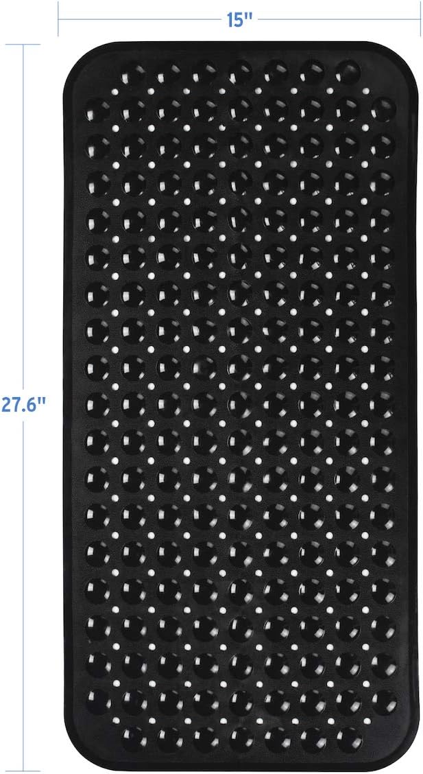 AmazerBath Bath Tub Mat, Medium Size 27.6 x 15 Inches Non-Slip Shower Mats with Suction Cups and Drain Holes, Bathtub Mats Bathroom Mats Machine Washable (Black)