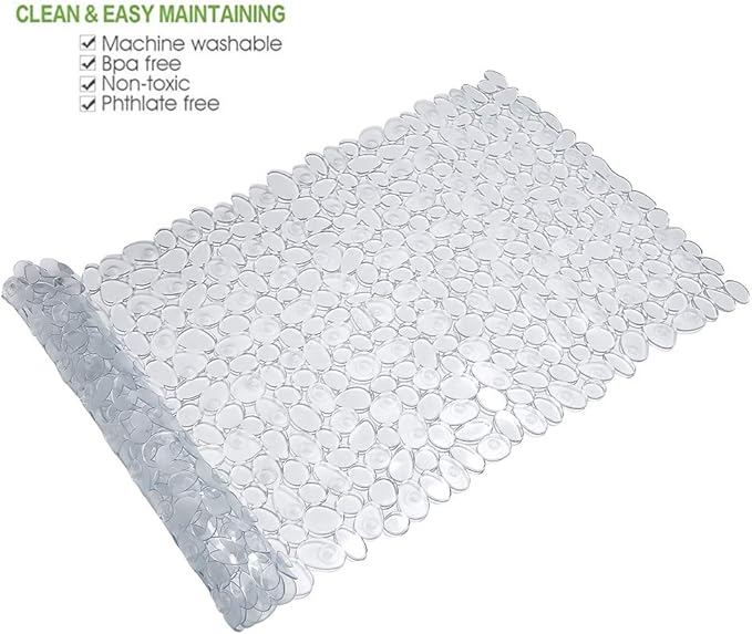 SONGZIMING Bathtub Mat Non Slip 2 Pack, 35 x 16 Inches Pebble Shower Mat with Suction Cups and Drain Holes, Bath Mat for Shower,Bathroom tub (Clear)