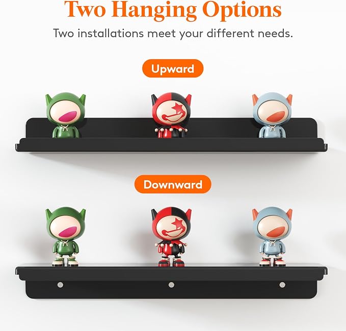 Lifewit Floating Shelves for Wall, Acrylic Display Shelf Wall Mounted for Figure, Car, Art, Book, 14" Perfume Organizer for Bathroom, Bedroom, Living Room, Nursery, Home Decor, Black, 8 Pack