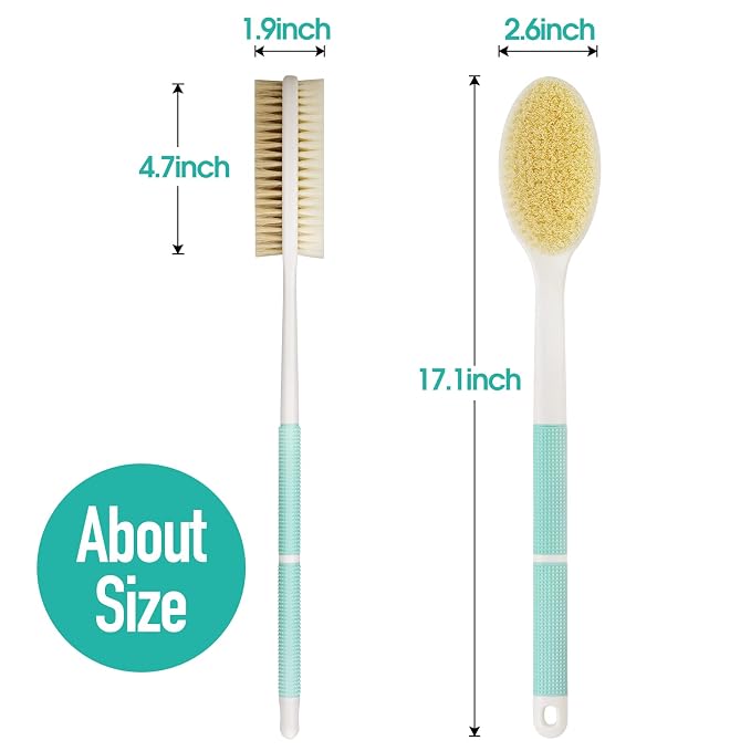 Backski Back Scrubber Anti Slip for Shower,Back Brush Long Handle with Soft and Stiff Bristles,Body Scrubber for Bath or Dry Brush(Green)