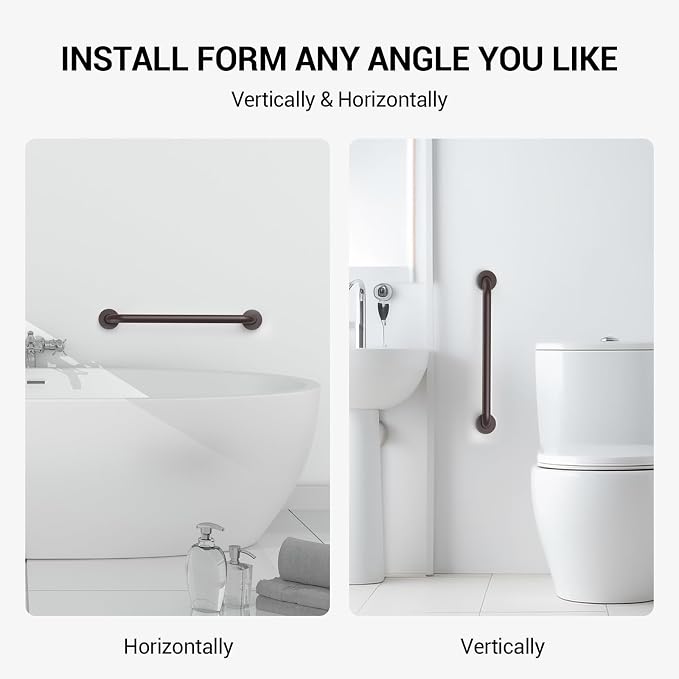 2 Pack 16 Inch Grab Bars for Wall Oil Brown, Safety Shower Grab Bars for Seniors Elderly Handicapped, Handicap Grab Bars for Shower with Concealed Screws, Tesuchan