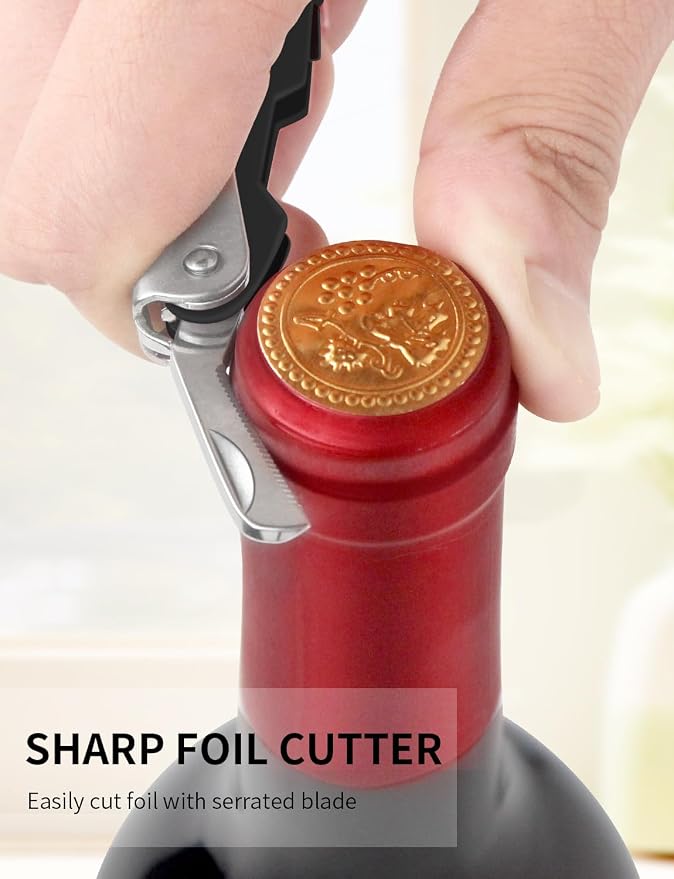 CORKAS Wine Key - Professional Handcrafted Heavy Duty Waiter Corkscrew, Compact Wine Opener with Double Hinged, Foil Cutter and Bottle Opener, Gifts for Severs, Sommelier, Bartenders (4Pack-Black)