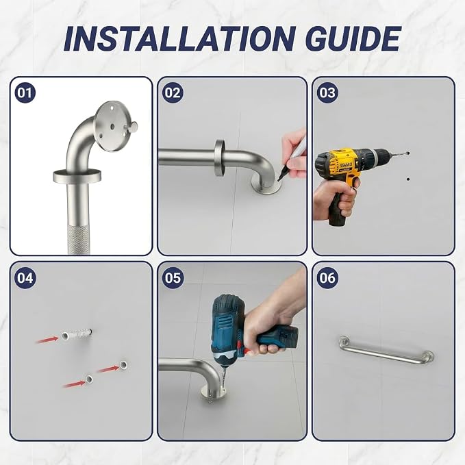 24 Inch Shower Grab Bar, Brushed Gold Anti Slip Safety Bars, 304 Stainless Steel Bathroom Handrail, Handicap Grab Bars for Wall, Shower Grip Handle for Seniors Elderly Injury Assist Bath (1.25" Dia)
