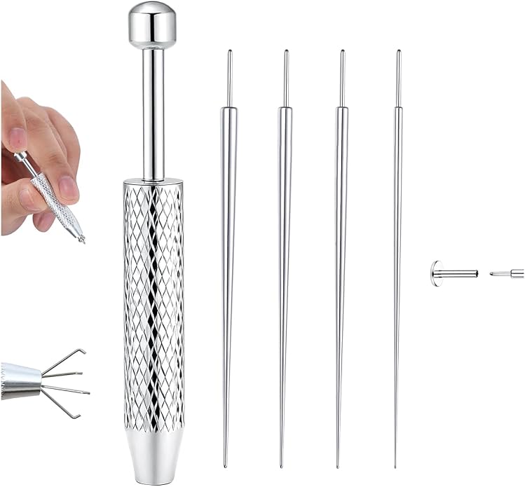 GEMQUEEN Piercing Taper Ball Grabber Tool for Changing Jewelry - 14G 16G 18G 20G Stainless Steel Flat Back Earrings Applicator Tool Threadless Insertion Pin Thread Body Piercing Kit for Ear Nose Lip