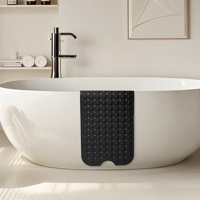 WarmSnow Long Bathtub Mat Non Slip 39.5 x 16 Inch, Inside Shower Mats with Suction Cups & Drain Holes, Soft TPE Bath Mat for Tub, Quick-Drain Bathroom Floor Mats, Black
