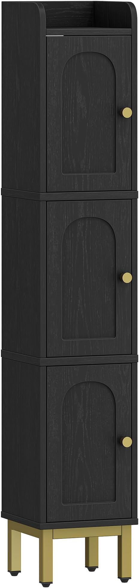 Hzuaneri Slim Bathroom Storage Cabinet, Narrow Bathroom Organizers and Storage with 4 Adjustable Feet, Laundry Room Organization for Small Space, Kitchen, Living Room, 3 Doors Black BC22304G