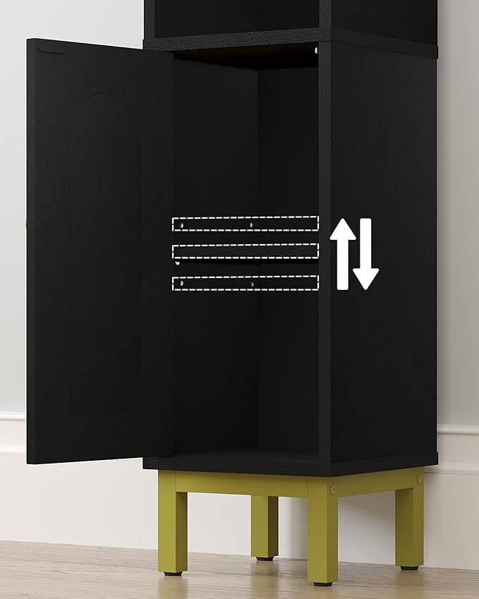 Hzuaneri Bathroom Storage Cabinet, Small Corner Floor Cabinet with Door and Shelves, Narrow Toilet Paper Holder, Bathroom Organizer with Adjustable Shelf, for Small Spaces, Black BC08206X