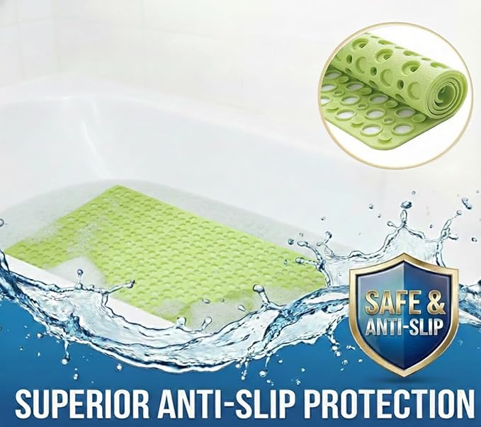 Nonslip Bathtub Mat Extra Soft TPE Bath Mat for Kids, Machine Washable Bathroom Shower Mat, Smooth/Non-Textured Tubs Only, 30L x 17W Inch (Green)