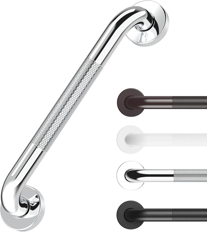 Anti Slip Grab Bars for Shower Polished Nickel, Safety Textured Grip Shower Grab Bars for Seniors, Holds up to 500LBs, Knurled Handicap Grab Bars for Wall with Concealed Screws, 12 Inch