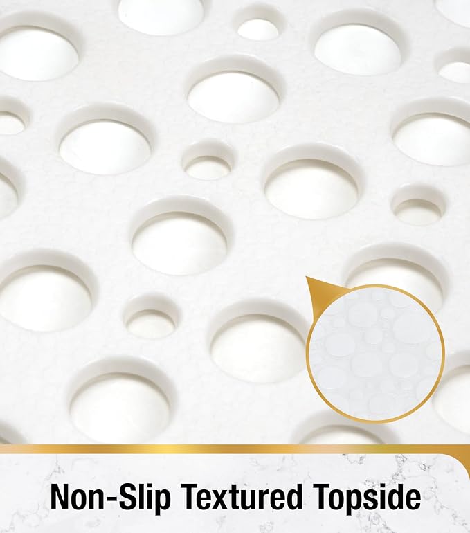 HITSLAM Bathtub Mat Non Slip, 28 x 15 Inch TPE Bath Mat for Tub, Efficient Drainage Bathroom Shower Mat with Suction Cups, Bath Tub Mat, Soft on Feet and Easy to Clean, White