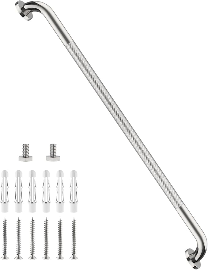 40 Inch Anti Slip Shower Grab Bar, Munzong Bathroom Grab Bar for Showers, Brushed Nickel Knurled Handicap Balance Bar,Safety Hand Rail Support Elderly Senior Assist Bath Handle
