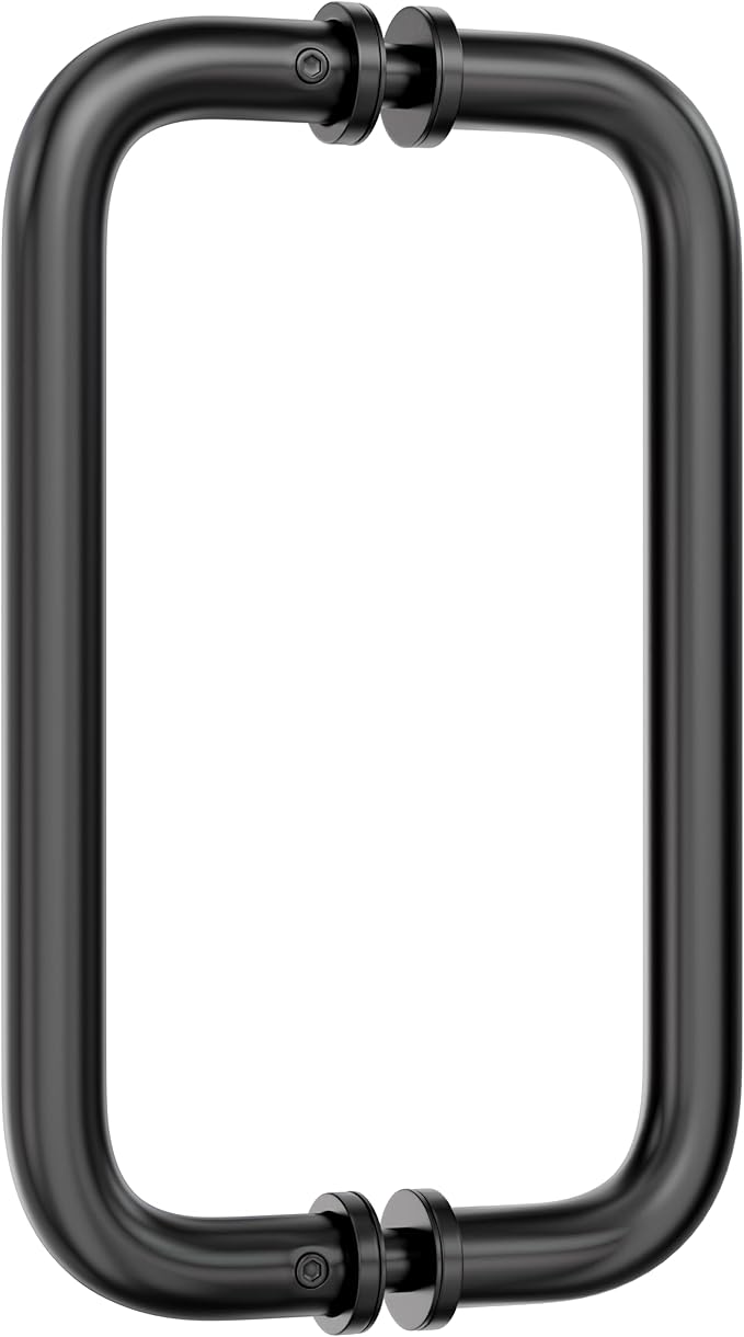 Ranbo Matte Black 8" CTC Tubular Back-to-Back Shower Door Handle,Heavy-Duty 1.0mm Thick 304 Stainless Steel,for 1/4"- 1/2" Thick Glass and 1-3/8" - 2-1/6" Thick Wooden or Metal Doors