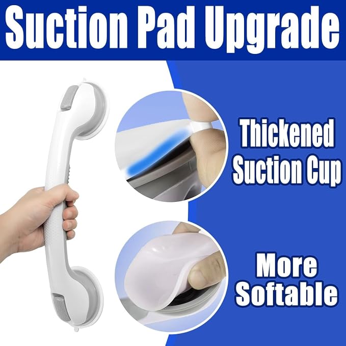 2 Pack 16.17” Grab Bars for Bathtubs and Showers, Shower Handles for Elderly Suction Cup Grab Bars for Shower Wall Heavy Duty, Safety Grab Bar for Seniors Suction Bathroom, No Drilling