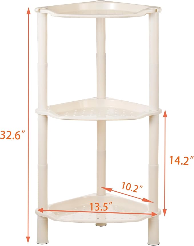 3 Tier Shower Caddy Organizer Shelf Corner, 13.5 x 10 x 26 Inches, Rustproof, Plastic Shower Rack Stands for Inside Bathroom, Bathtub, Shower pan, Beige (Round Slot Beige 3 Tier)