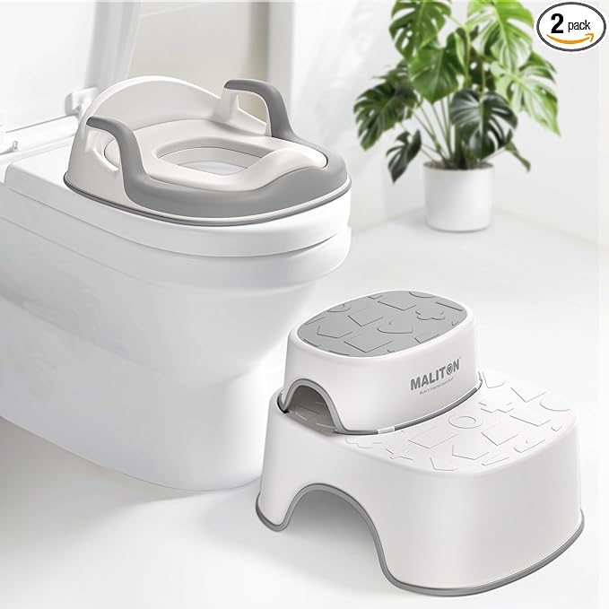 Maliton Baby Potty Training Seat with Step Stool, Potty Training Toilet for Boys Girls, Anti-Slip Toddler Stool for Bathroom, Kitchen, Toddler Toilet Seat Set(One Potty Seat+Two Step Stool for Kids)