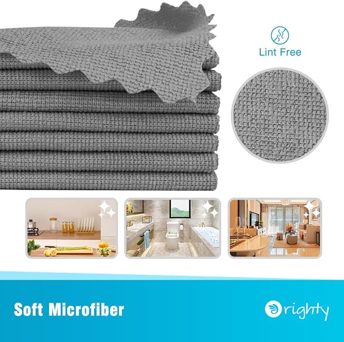 Orighty Microfiber Cleaning Cloth Bulk, 50 Pack Shop Towels, Reusable Cleaning Rags, Lint Free Microfiber Towels for Cars, Home & Kitchen, 12x12 Inch, Grey