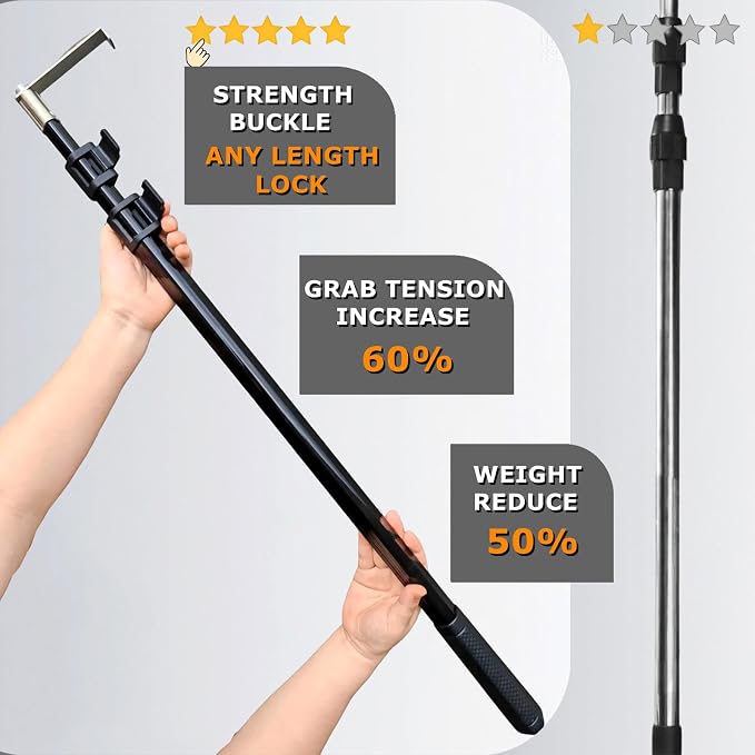 Truck Bed Cargo Grabber Reach Retriever Tool, New Upgraded Extendable Pull Push Pole with Hooks, Used for Pickup Truck, SUV, Trailers, RVs (Aluminum Alloy)
