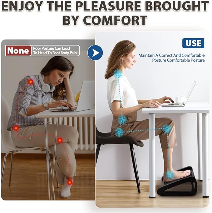 CasaZenith Foot Rest, Six Heights Adjustable Foot Rest for Under Desk at Work, Ergonomic Foots Stool for Under Office Desks, Under Desk Footrest with Foot Massage Roller, Chair Footrest for Leg Rests
