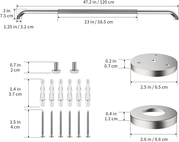 48 Inch Anti Slip Shower Grab Bar, Munzong Bathroom Grab Bar for Showers, Brushed Nickel Knurled Handicap Balance Bar,Safety Hand Rail Support Elderly Senior Assist Bath Handle