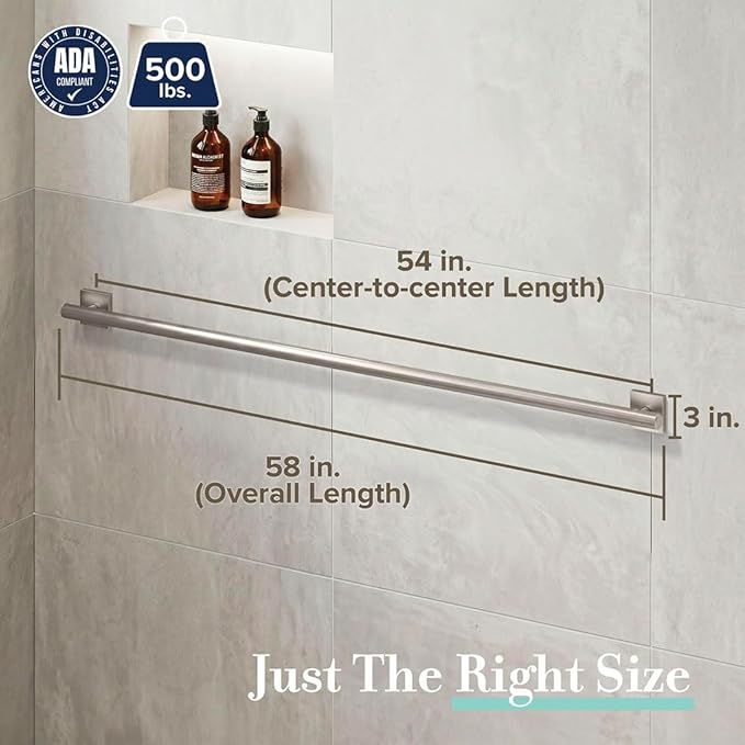Elevate 54" L Grab Bar, Satin Nickel
