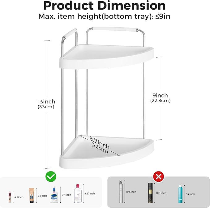 Vtopmart 2-Tier Bathroom Countertop Organizer, Vanity Dresser Counter Tray Shelf for Skincare, Perfume, Makeup, Silver