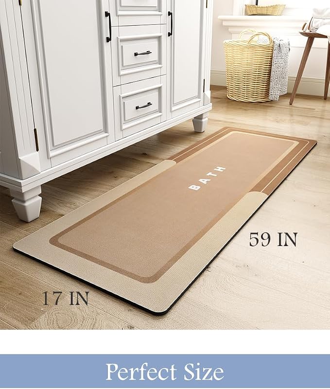 MontVoo-Bath Mat-Bath Mat Rug Non Slip Super Absorbent Stain Resistant Quick Dry Thin Bathroom Rug-Bath Mats for Bathroom Floor Bathtub Vanity-Bathmat Bath Rug Easy Care 17"x50" Brown