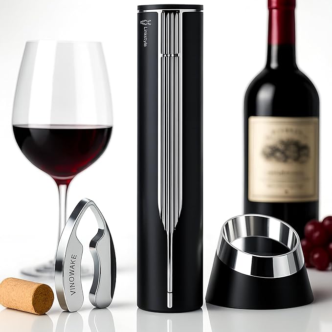 Linkstyle.life Electric Wine Opener, Automatic Rechargeable Wine Bottle Opener with Charging Base and Foil Cutter, Premium Metal Corkscrew, Gift for Dad, Wine Gifts for Men, Wine Lovers