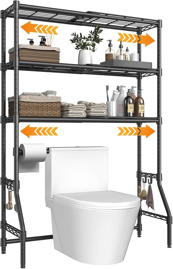 Over The Toilet Storage Rack with Expandable 3-Tier Adjustable Height & Width (22"-38") Bathroom Organizer Shelves Space Saver Above Toilet Over Washer and Dryer Shelf for Laundry Room