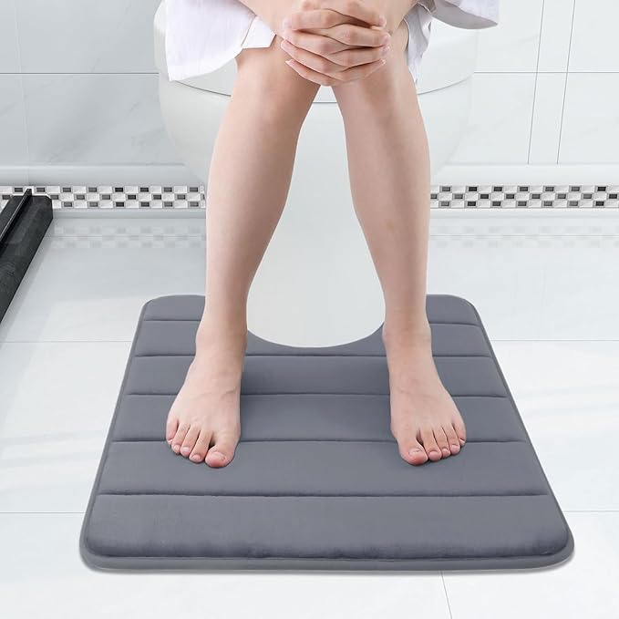 Buganda Memory Foam U-Shaped Contour Toilet Rugs, Non Slip Absorbent, Thick Soft Washable Bathroom Mat, Floor Carpet Bath Rugs Mat for Toilet Base (20" x 20", Dark Grey)
