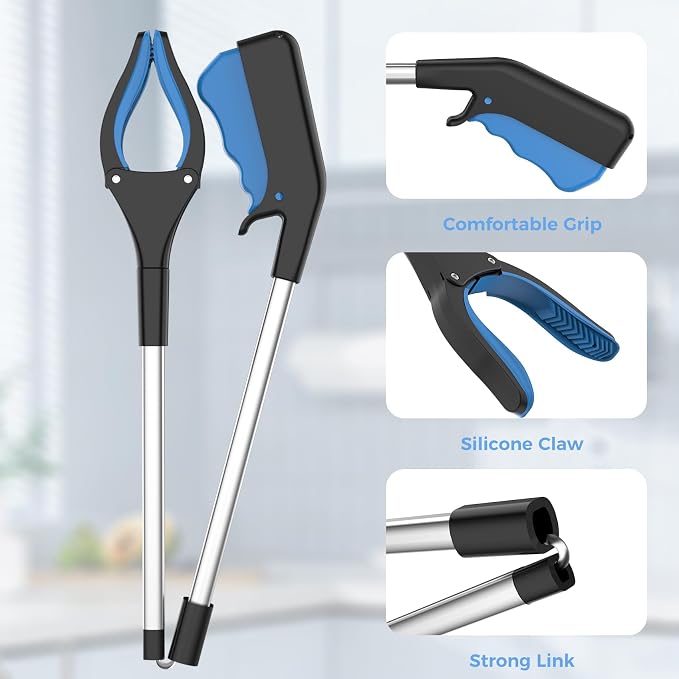 Grabber Reacher Tool for Seniors, 2 Pack Easy Grip 32" Long Handle Foldable Reacher Grabbers with Easy Grip & Magnetic Tip, Reaching Assist Pickup Tool for Trash, Ideal for Elderly & Disabled