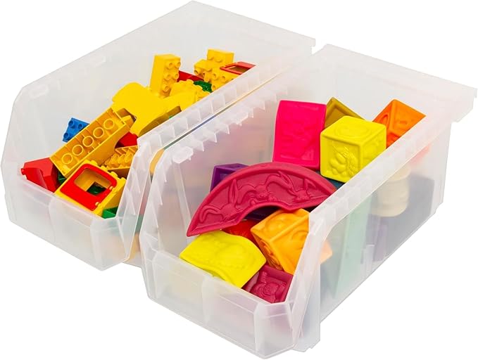 ReadySpace Large Plastic Storage Bins, Stackable Organizer Containers for Closet Pantry Shelf Garage and Office Organization, Clear, 6 Pack