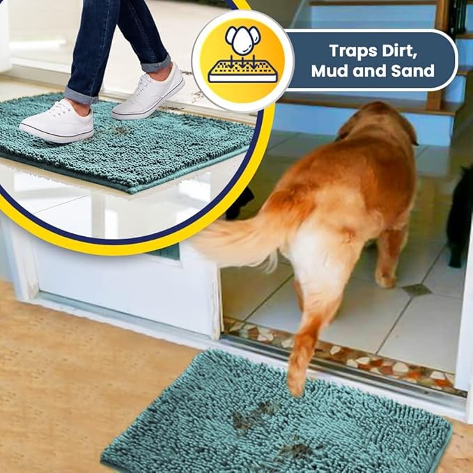 Muddy Mat® | Super Absorbent Door Mat Indoor, Microfiber Quick Dry Chenille Entryway Rug, Non-Slip Front Door Mat, Indoor Mats for Entryway, Machine Washable Pet Rug, Seafoam Green 30"x19"