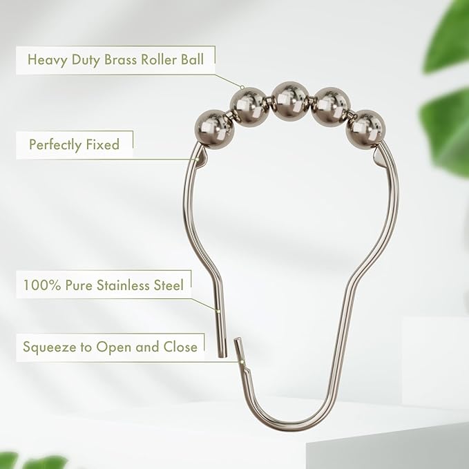Amazer Shower Curtain Hooks, Decorative Rust Proof Stainless Steel Shower Curtain Hooks for Bathroom Shower Rods Set of 24, Polished Nickel