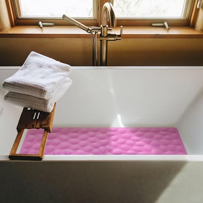 Non-Slip Bathtub Mat OTHWAY Soft Rubber Bathroom Bathmat with Strong Suction Cups (Pink, 16x31.5 inch)