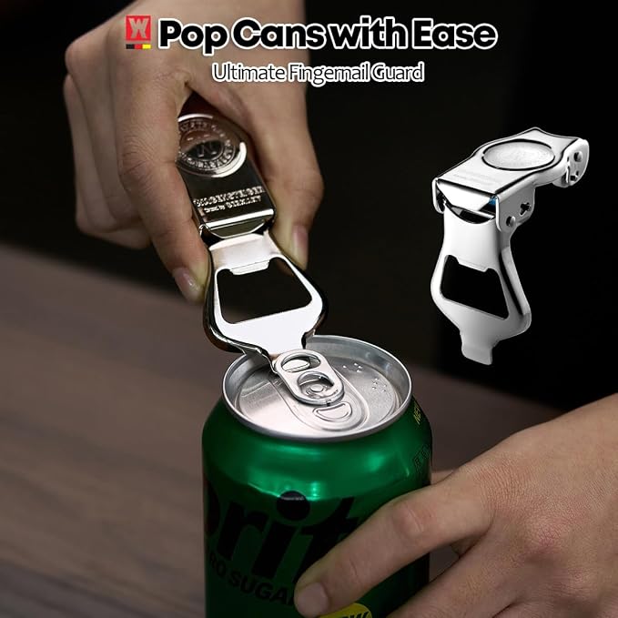 WAGENSTEIGER SUS304 Stainless Steel 3-in-1 Bottle Opener | Bottle Replacement Cap for Soda & Beer | Carbonated Drink Resealer | Soda Can Tab Opener | Stainless Multi-Use Beverage Tool