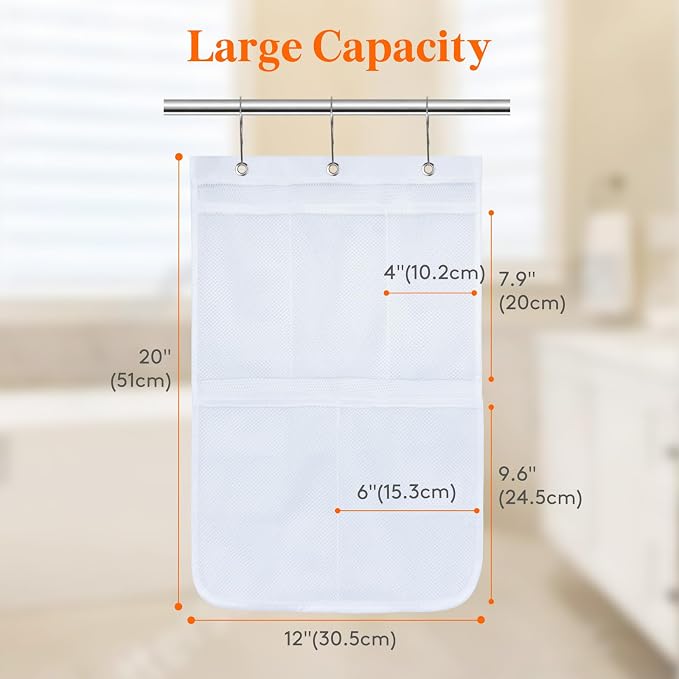 Lifewit Mesh Shower Caddy, 5 Pockets Hanging Shower Organizer with Quick Drying Mesh, Portable Space Saving Bathroom Organizer to Hold Soap, Shampoo and Cruise Ship Essentials, White, 1 Pack