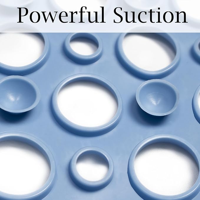 Non Slip Large Shower Mat 35.4"*23.6", TPE Bath Mats for Inside Outside Shower,Extra Large Bathtub Mat with Suction Cups and Big Drain Holes,Blue