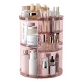 Rotating Makeup Organizer, DIY 8 Adjustable Layers Spinning Skincare Storage, Cosmetic Display Case with Brush Holder and Perfume Tray, Multi-Function Vanity Bathroom Countertop Organizer Clear Pink