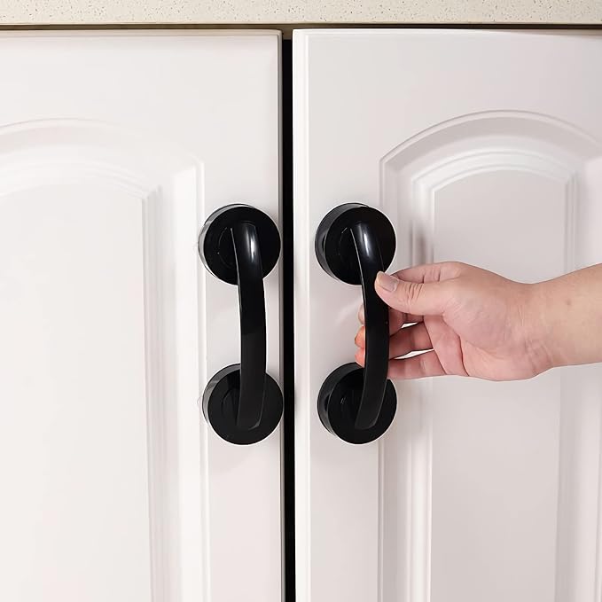 Glass Door and Window Handle, Suction Cup Bathroom Sliding Doors Handles, Non-Porous Handles Shower Grab Bars, Cabinets and Wardrobes Non-Marking Handle (Black)