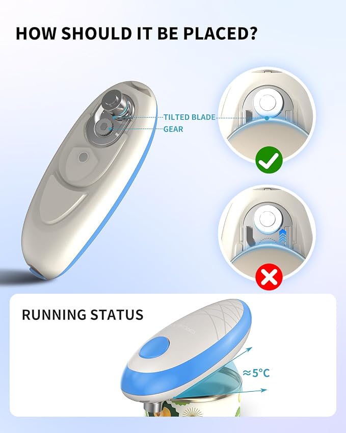 CIRCLE JOY Electric Can Opener, One-Touch Automatic Can Opening with Smooth Edges, Food Safety Handheld Battery-Operated Can Opener for Kitchen and Seniors, Blue