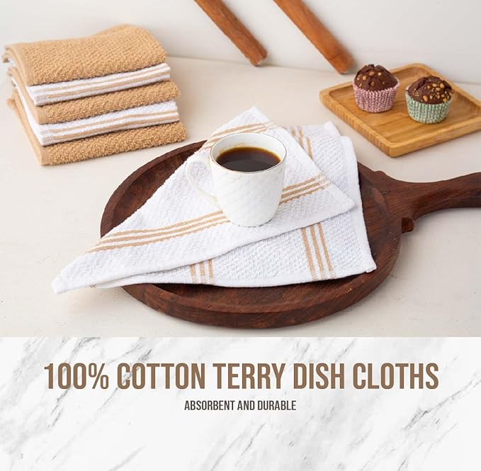 LANE LINEN 16 Piece Kitchen Dish Cloths Set - 100% Cotton Dish Towels, Heat Resistant Kitchen Mittens and Pot Holder Set, Reusable Dish Rags for Washing Dishes, Dish Towels for Kitchen Drying - Beige