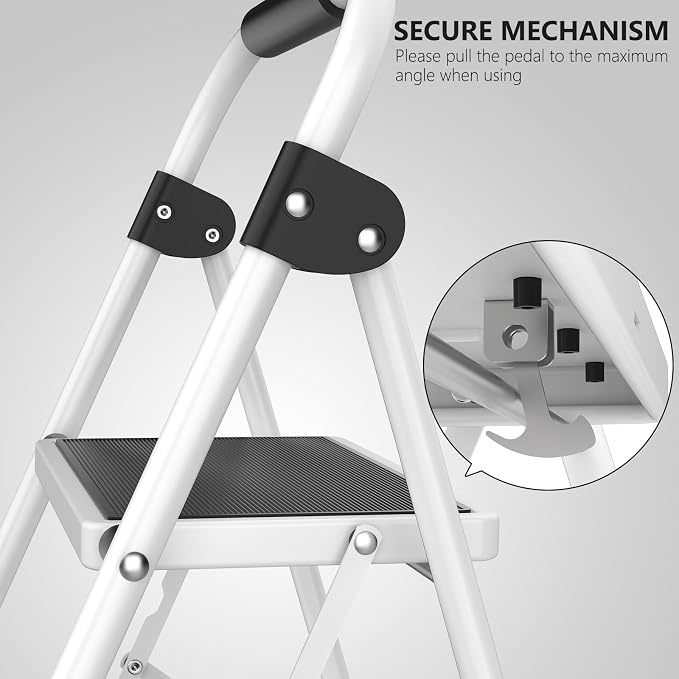 Simple Deluxe 4 Step Ladder, Step Stool Foldable, 800lbs Portable Ladder with Wide Anti-Slip Pedal, Step Stool for Adults, Lightweight Step Ladder for Home Kitchen and Outdoor, Black&White