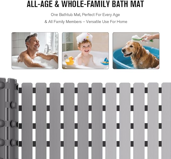 MBOSS Bath Tub Shower Mat Non Slip Bathtub Mats for Bathroom Shower Floor Mat Bath Mats for Shower Tub Anti Slip Shower Mat with Drain Hole and Large Suction Cups (Gradient Grey, 37.5 X 15.7 Inch)