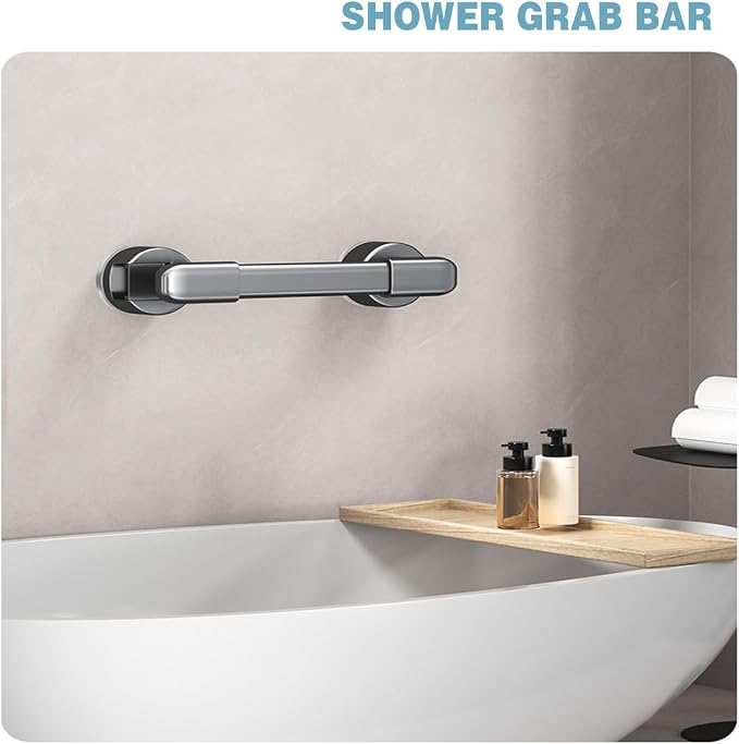Suction Grab Bars for Showers，Bathroom Shower Grab Bar, Suction Cup Mount, Removable Shower Grab Bar, Suction Cup Grab Bar No Drilling Required, Gray